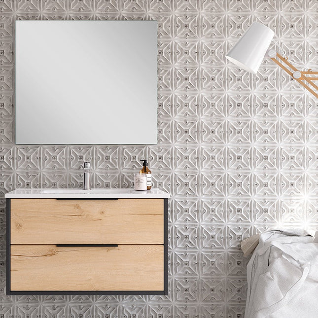 Conjunto mueble de baño completo 80 cm negro con tiradores | 3_BP