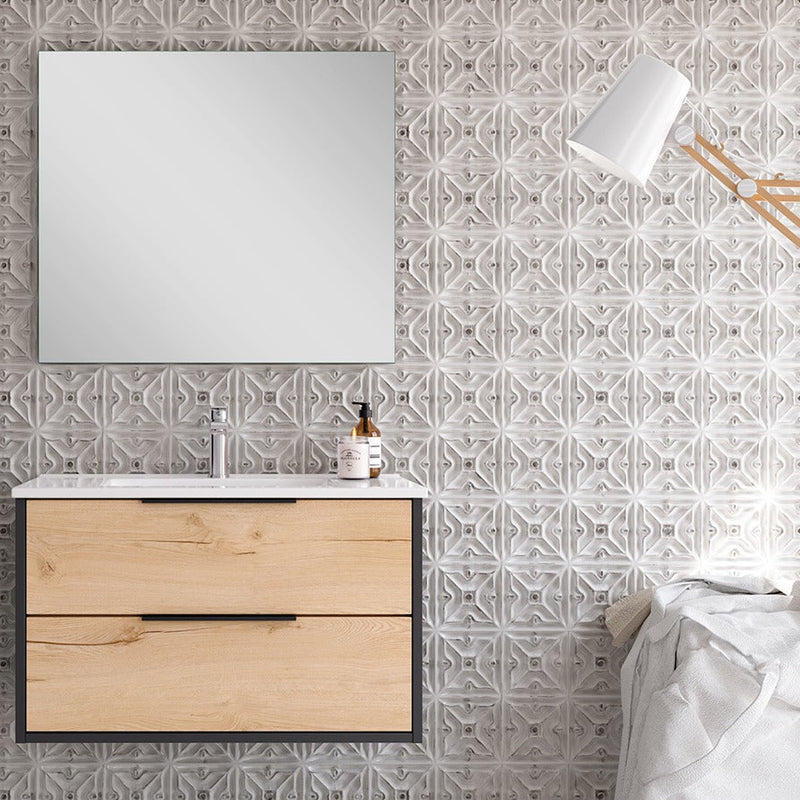 Conjunto mueble de baño completo 80 cm negro con tiradores | 3_BP