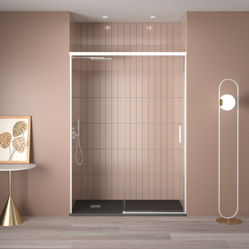 Mampara de ducha frontal con hoja fija y corredera | blanco | 3_BP