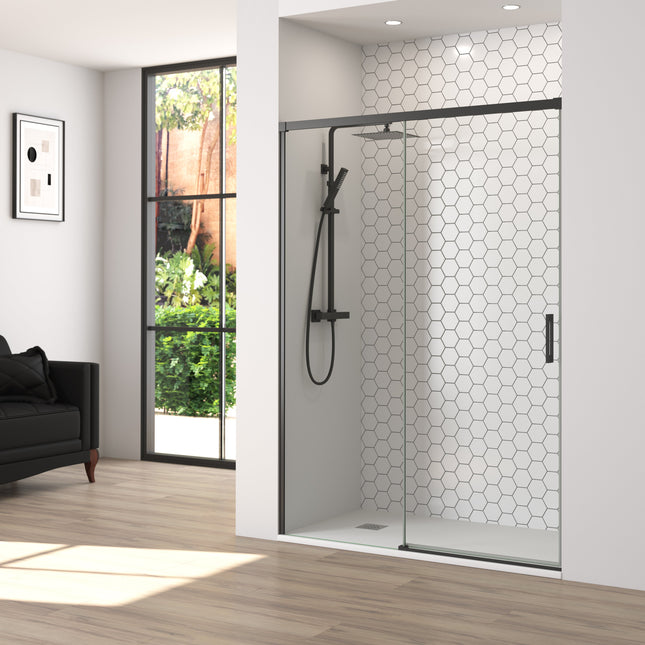 Mampara de ducha frontal negro mate con fijo y corredera | 3_BP