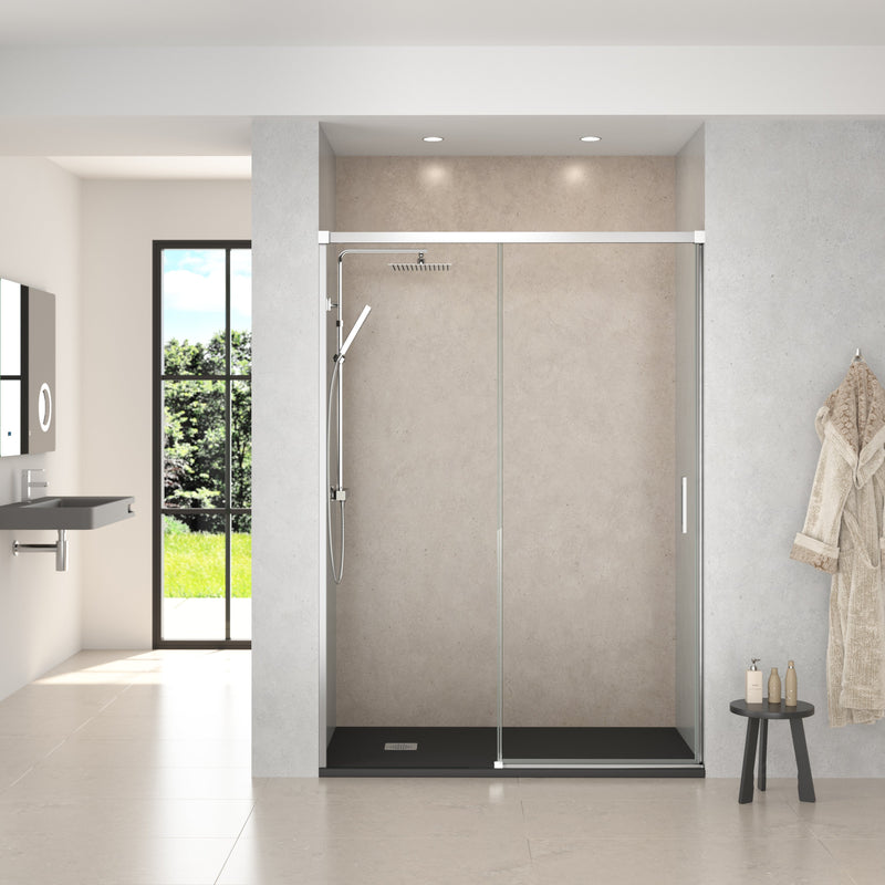 Mampara de ducha frontal con hoja fija y corredera cromado | 3_BP