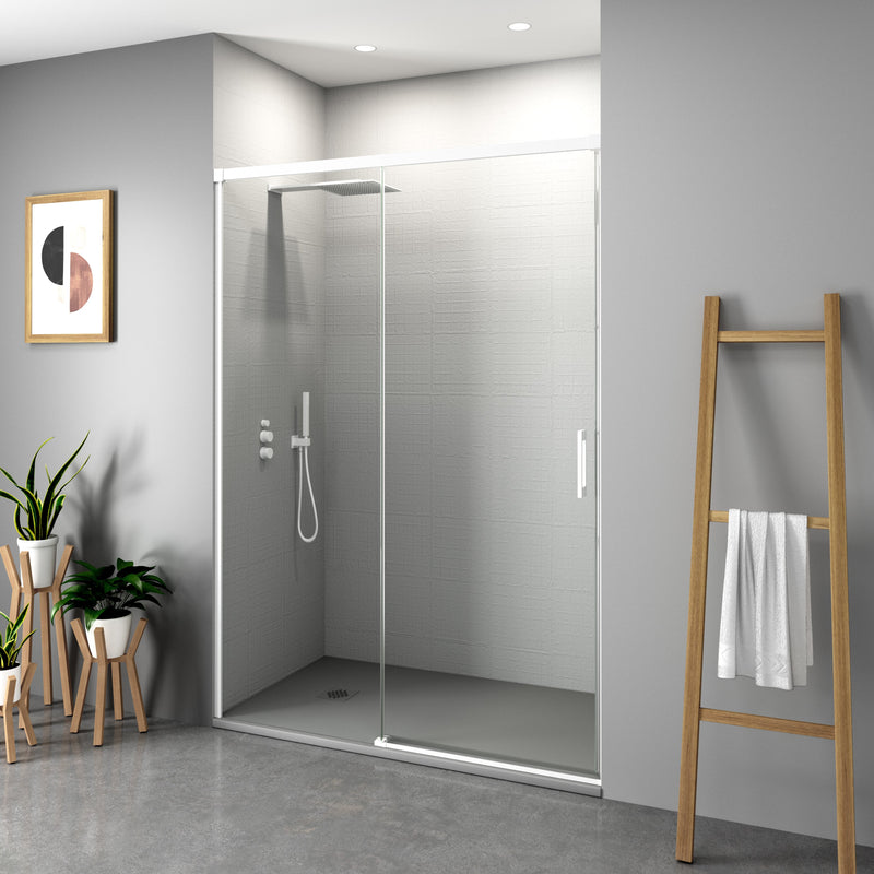 Mampara de ducha frontal con hoja fija y corredera | blanco | 3_BP