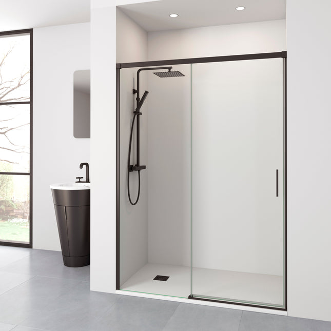 Mampara de ducha frontal negro mate con fijo y corredera | 3_BP