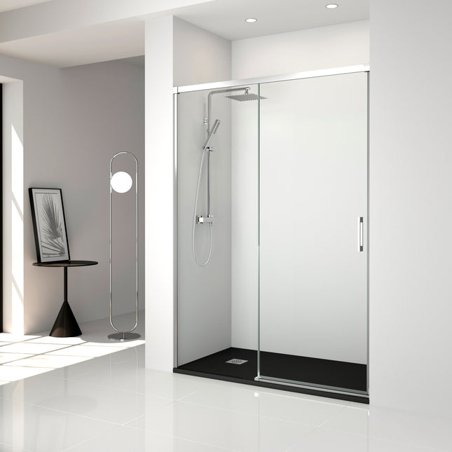 Mampara de ducha frontal con hoja fija y corredera cromado | 3_BP