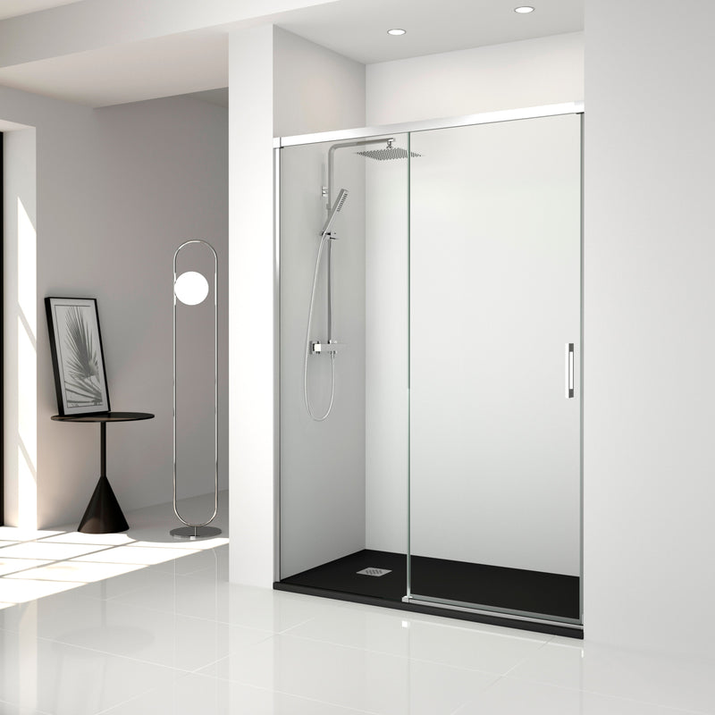 Mampara de ducha frontal con hoja fija y corredera cromado | 3_BP