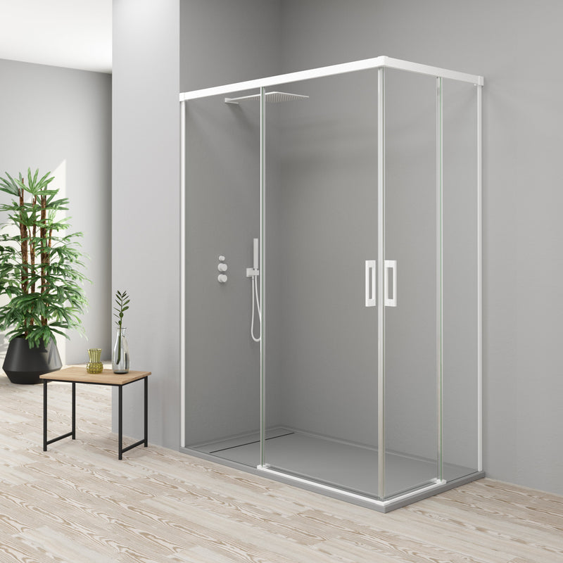 Mampara de ducha rectangular 2 fijas y 2 correderas blanco | 3_BP