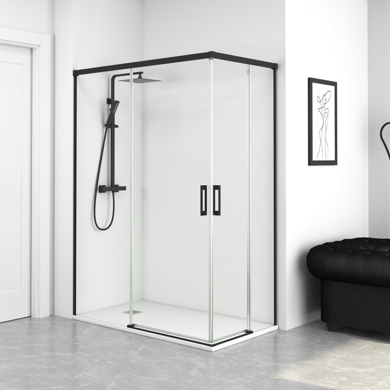 Mampara de ducha rectangular 2 fijos 2 correderas negro | 3_BP