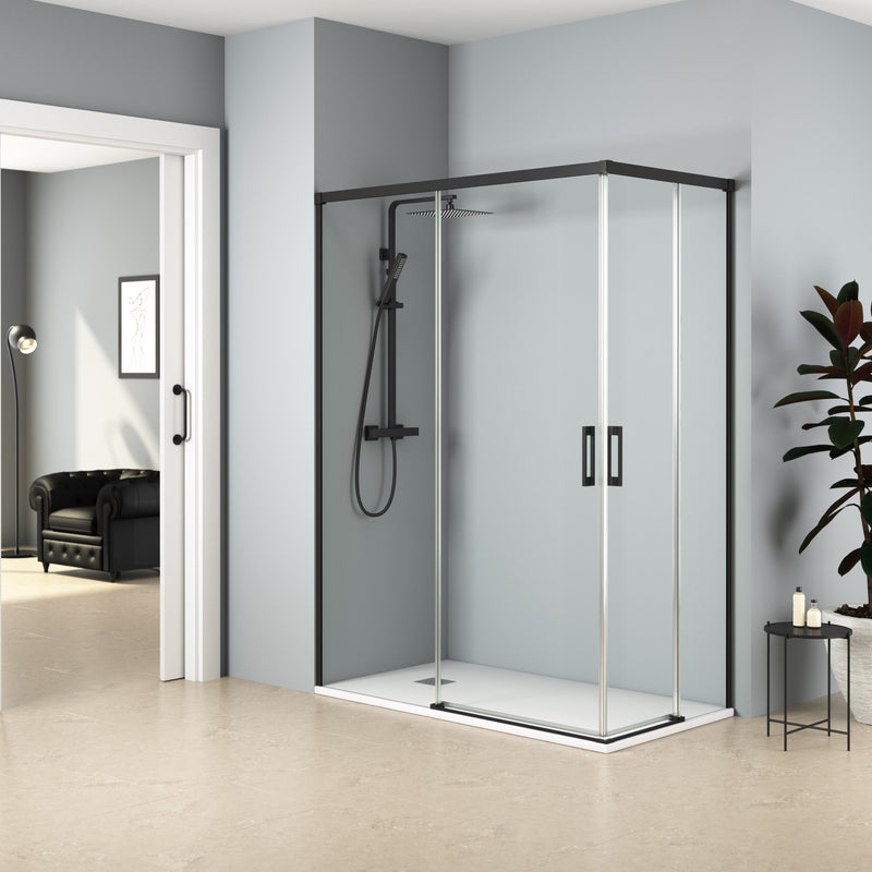 Mampara de ducha cuadrada 2 fijos 2 correderas | negro | 3_BP