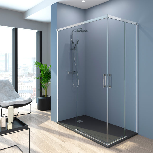Mampara de ducha cuadrada con 2 fijas y 2 correderas | cromo | 3_BP