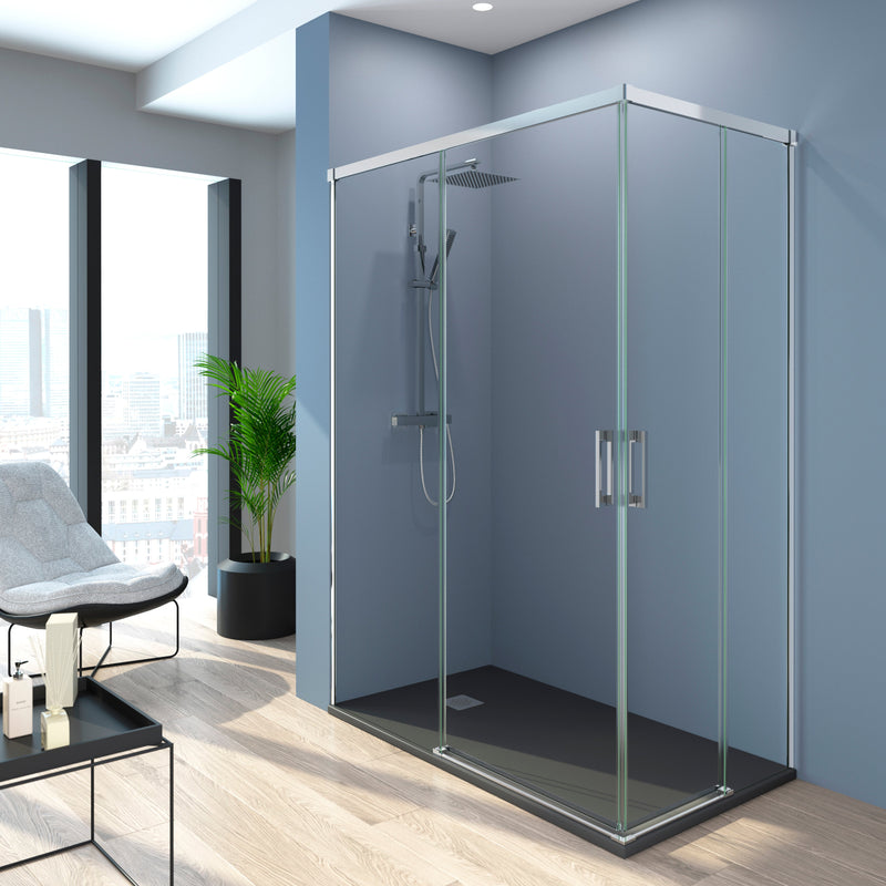 Mampara de ducha cuadrada con 2 fijas y 2 correderas | cromo | 3_BP