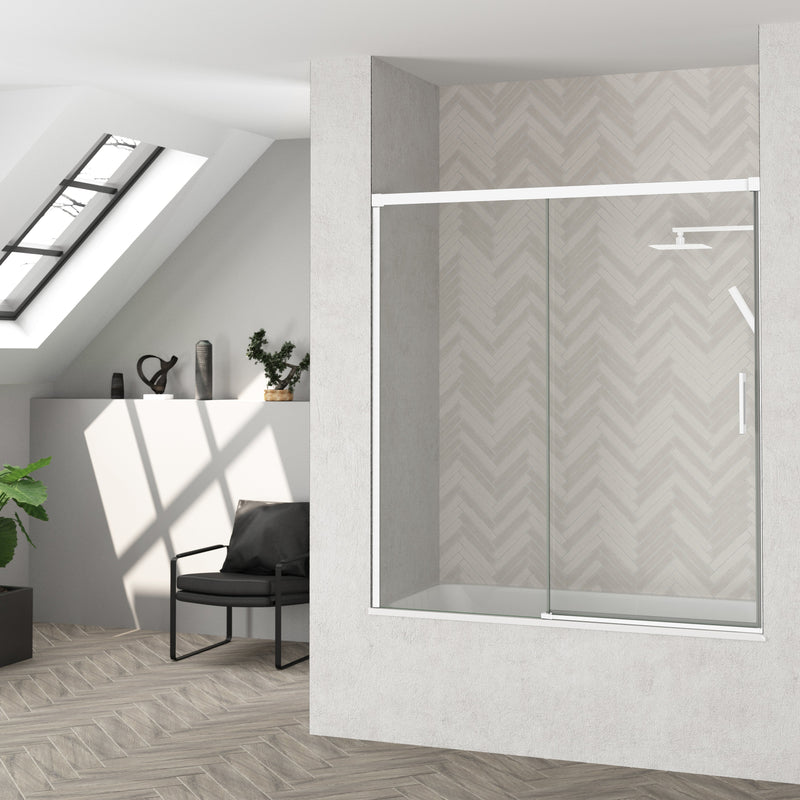 Mampara de bañera con puerta corredera y hoja fija blanca | 3_BP