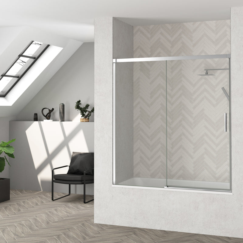 Mampara bañera con fijo y corredera cromada de cristal 6 mm | 3_BP