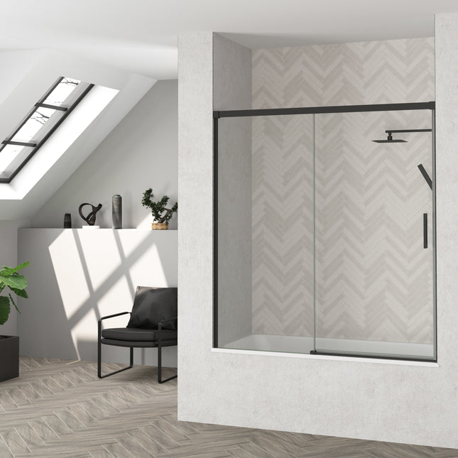 Mampara de bañera frontal negro mate 150 cm corredera | 3_BP