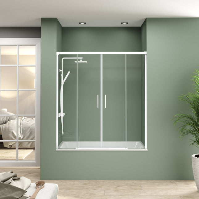 Mampara de bañera frontal 2 fijos 2 correderas blanco | 3_BP