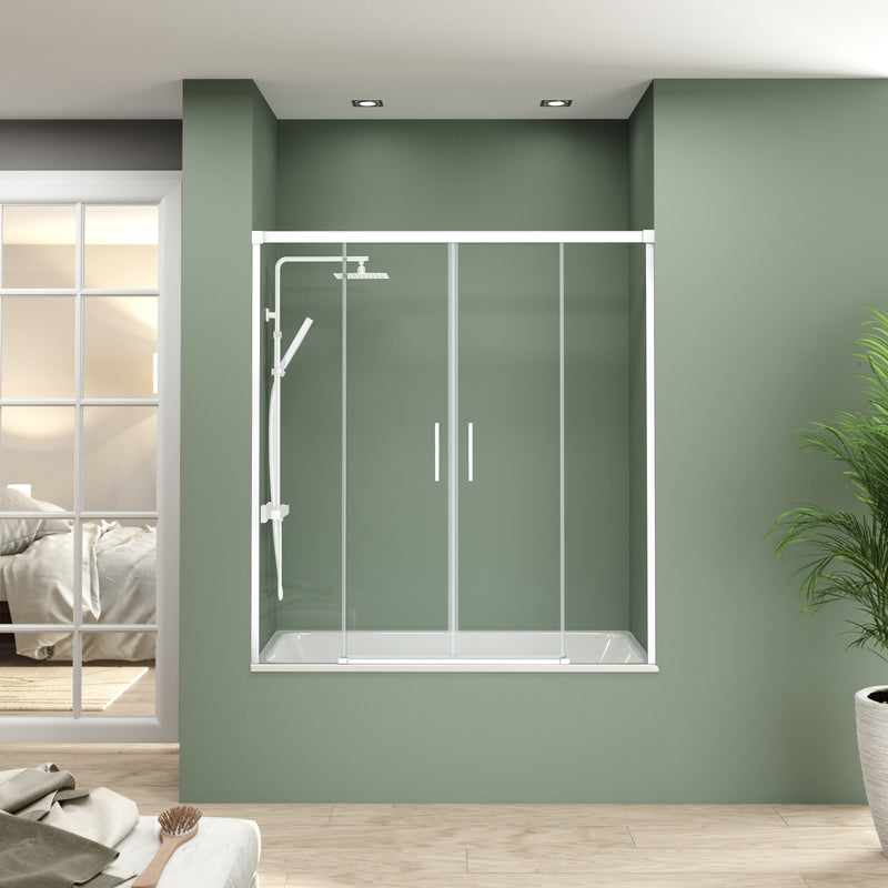 Mampara de bañera frontal 2 fijos 2 correderas blanco | 3_BP