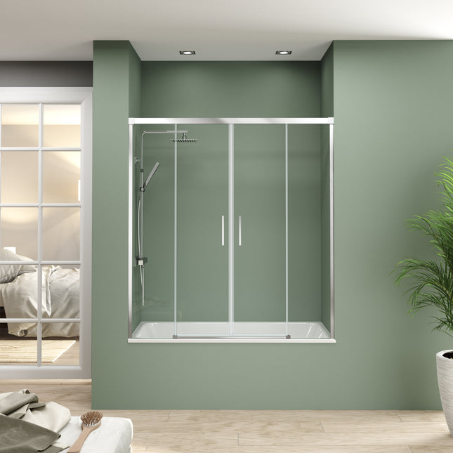 Mampara de bañera 2 fijas y 2 correderas acabado cromado | 3_BP