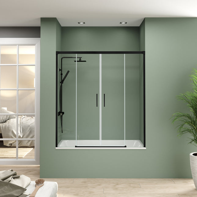 Mampara frontal bañera 2 fijos 2 correderas negro mate | 3_BP
