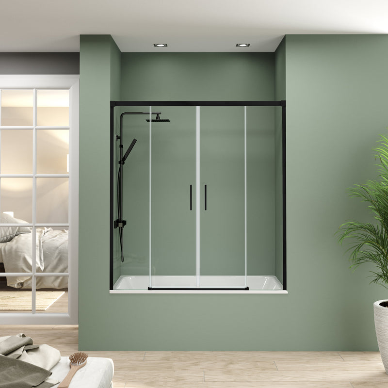 Mampara frontal bañera 2 fijos 2 correderas negro mate | 3_BP