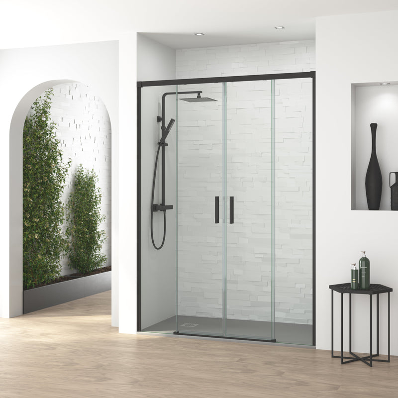 Mampara de ducha frontal negro mate para plato de ducha | 3_BP