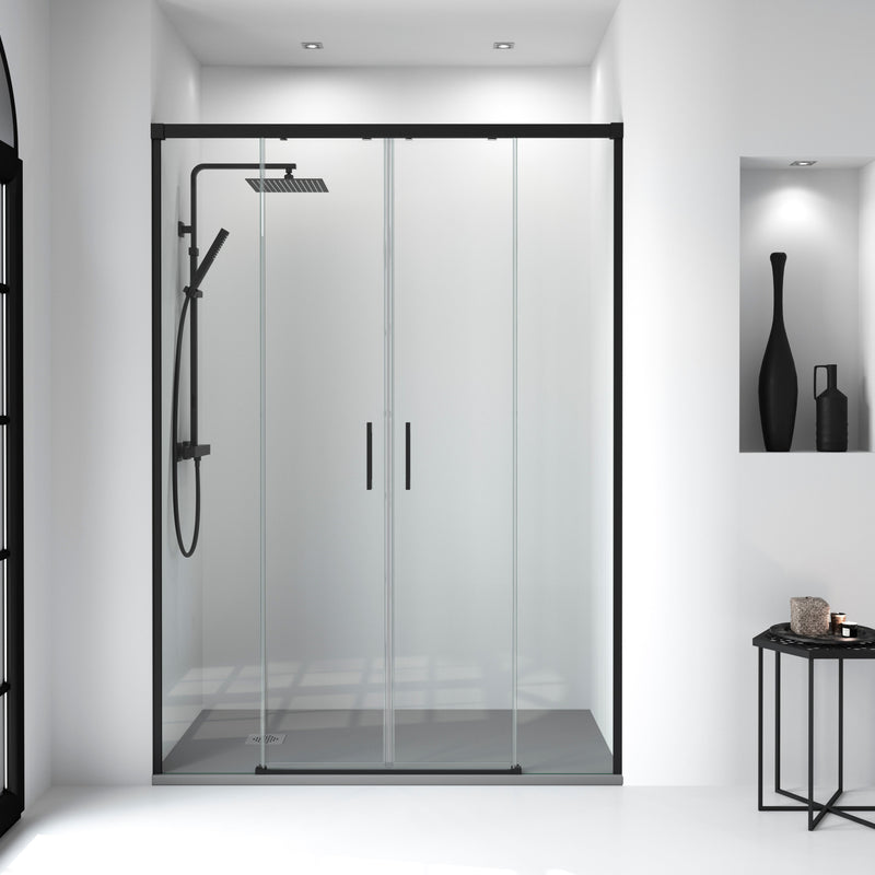 Mampara de ducha frontal negro mate para plato de ducha | 3_BP