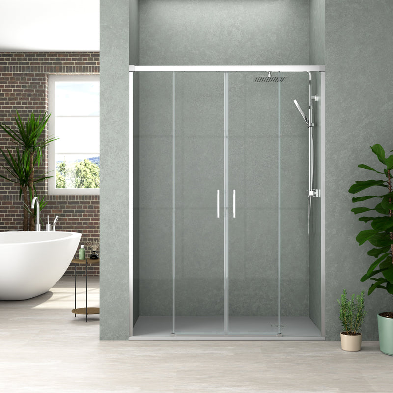 Mampara frontal de ducha 2 fijos y 2 correderas cromo | 3_BP