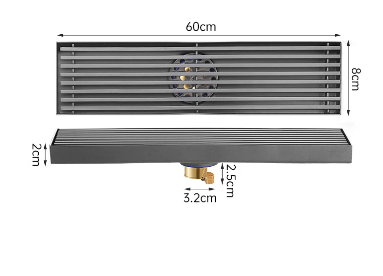 Desagüe de suelo rectangular de acero inoxidable color grisDesagües
