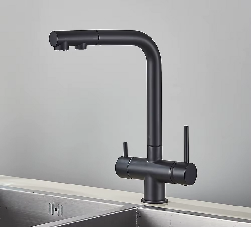 Grifo de cocina mezclador doble manija de latón cromado con filtro de agua 3-VíasGrifosHardware > Plumbing > Plumbing Fixtures > Faucets > Kitchen Sink Faucets