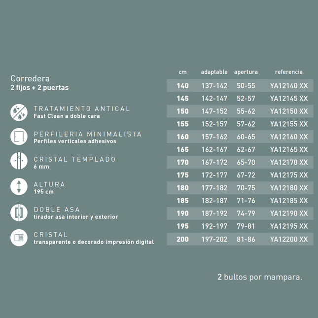 Mampara frontal de ducha 2 fijos y 2 correderas cromo | 3_BP