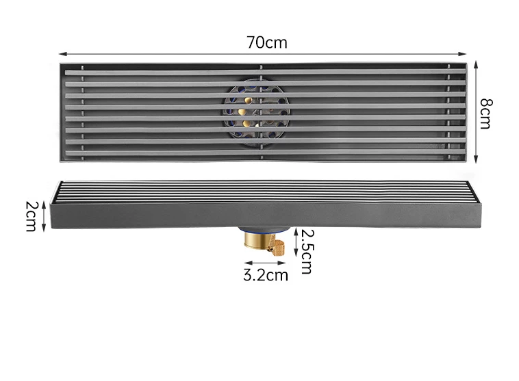 Desagüe de suelo rectangular de acero inoxidable color grisDesagües