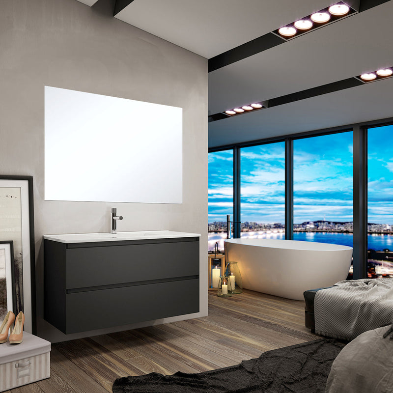 Conjunto mueble de baño negro mate con lavabo porcelana | 3_BP