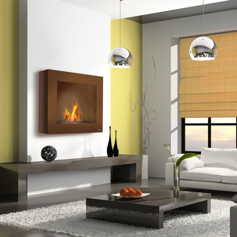 Chimenea de etanol marrón con kit de leños