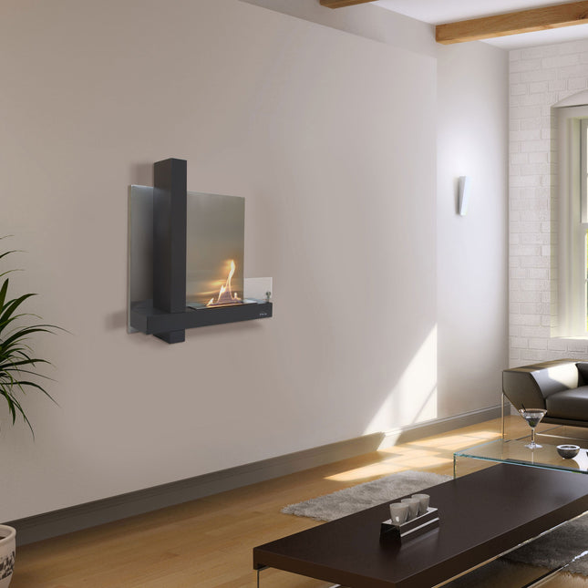Chimenea de etanol mural en acero inoxidable negro