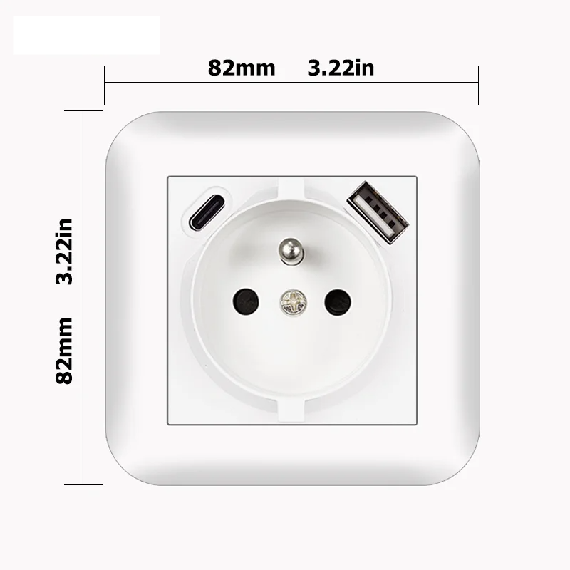 Enchufe FR de carga USB A y C con panel de PC ignífugo y garra de hierro Serie A2 , adecuado para caja redondaEnchufes
