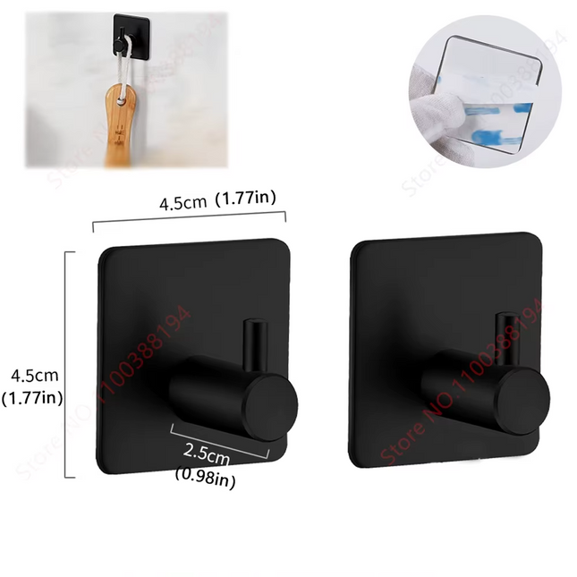 Black set of adhesive bathroom holders