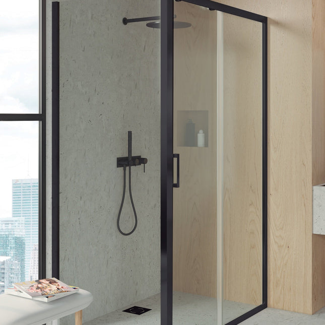 Mampara de ducha con lateral fijo y frontal corredera negro | 3_BP