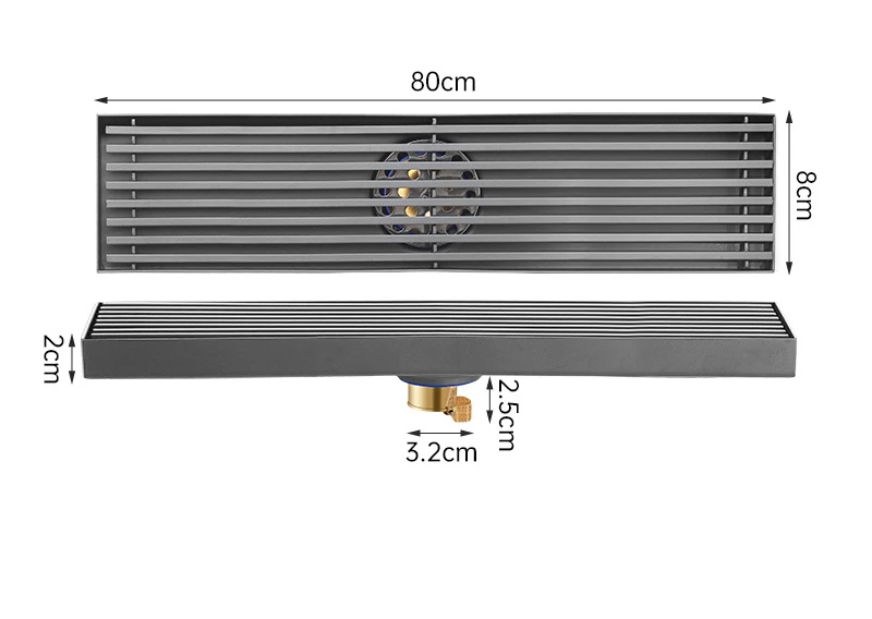 Desagüe de suelo rectangular de acero inoxidable color grisDesagües