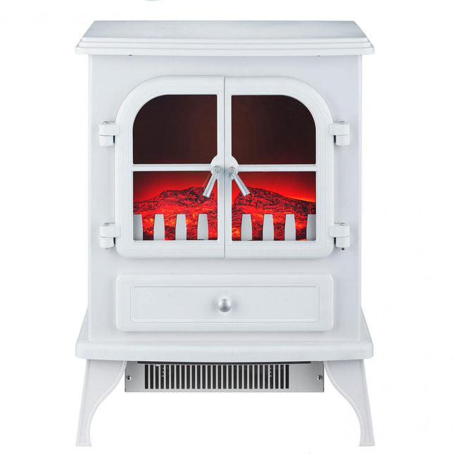 Chimenea Eléctrica de suelo, 2000W, estilo retro con patas, en acero lacado blanco