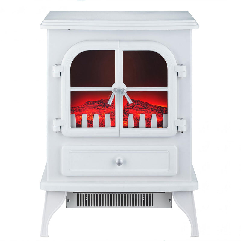 Chimenea Eléctrica de suelo, 2000W, estilo retro con patas, en acero lacado blanco