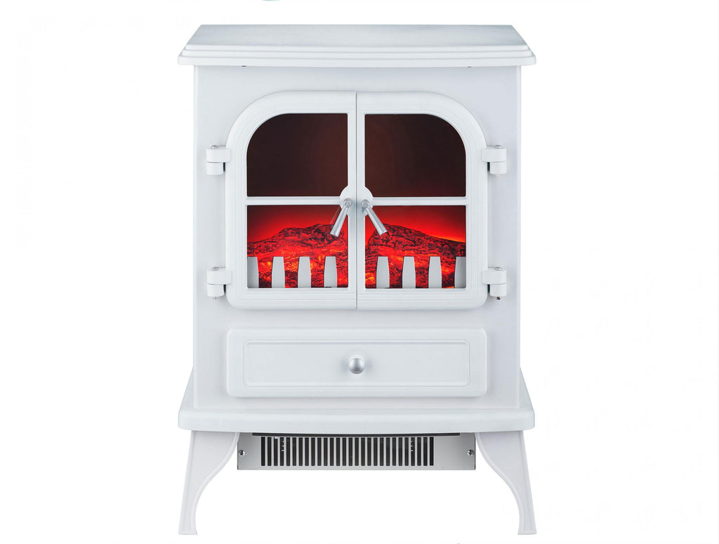 Chimenea Eléctrica de suelo, 2000W, estilo retro con patas, en acero lacado blanco