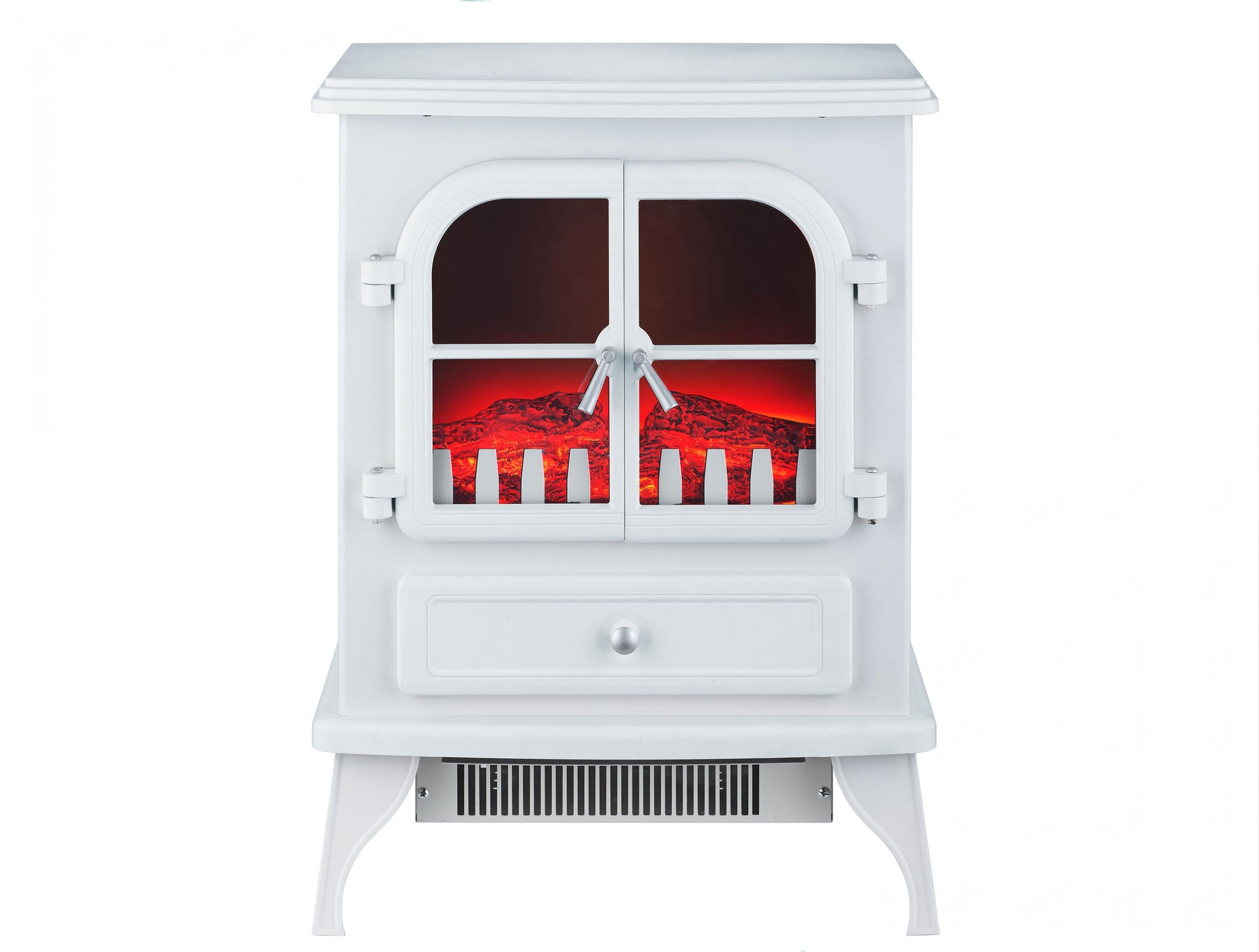 Chimenea Eléctrica de suelo, 2000W, estilo retro con patas, en acero lacado blanco