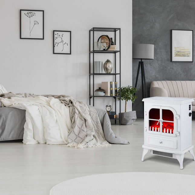 Chimenea Eléctrica de suelo, 2000W, estilo retro con patas, en acero lacado blanco