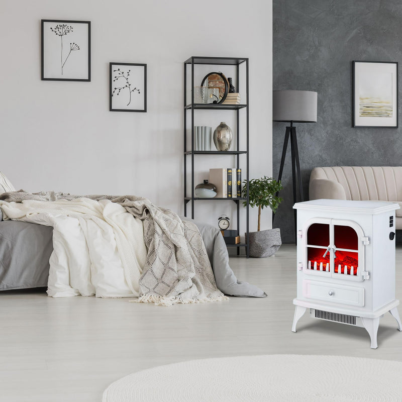 Chimenea Eléctrica de suelo, 2000W, estilo retro con patas, en acero lacado blanco