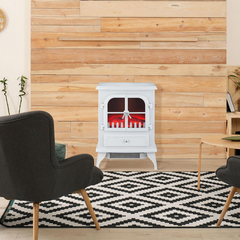 Chimenea Eléctrica de suelo, 2000W, estilo retro con patas, en acero lacado blanco