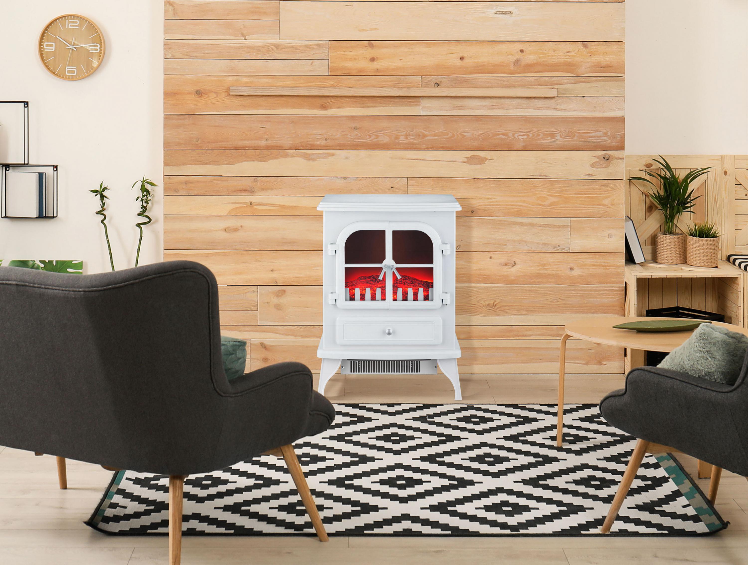 Chimenea Eléctrica de suelo, 2000W, estilo retro con patas, en acero lacado blanco