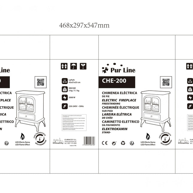 Chimenea Eléctrica de suelo, 2000W, estilo retro con patas, en acero lacado blanco