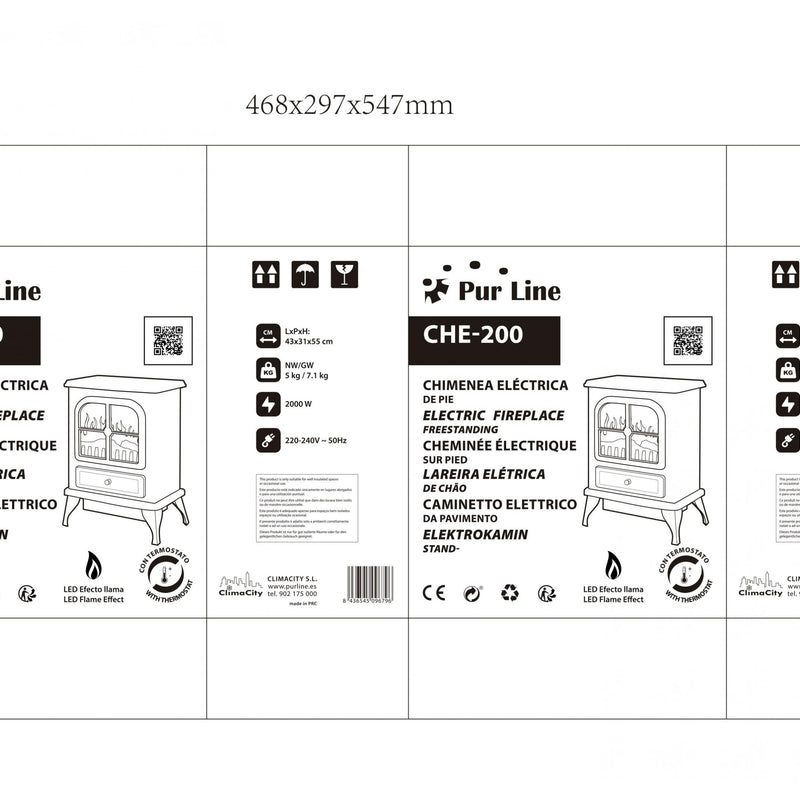 Chimenea Eléctrica de suelo, 2000W, estilo retro con patas, en acero lacado blanco