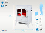 Chimenea Eléctrica de suelo, 2000W, estilo retro con patas, en acero lacado blanco