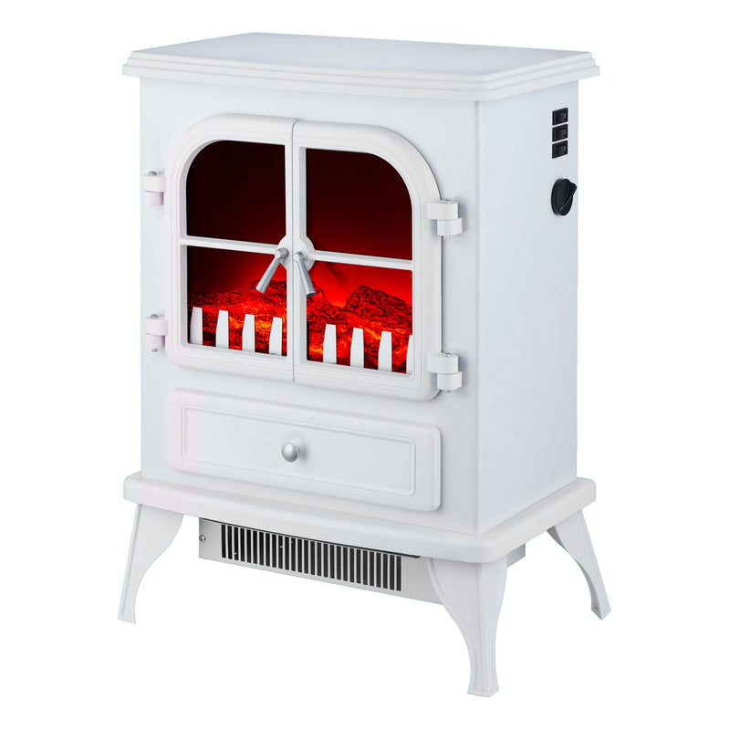 Chimenea Eléctrica de suelo, 2000W, estilo retro con patas, en acero lacado blanco