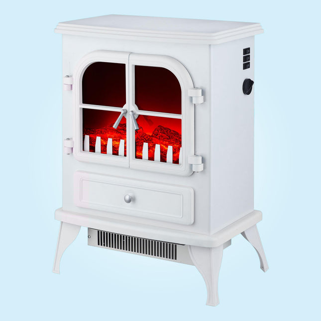 Chimenea Eléctrica de suelo, 2000W, estilo retro con patas, en acero lacado blanco