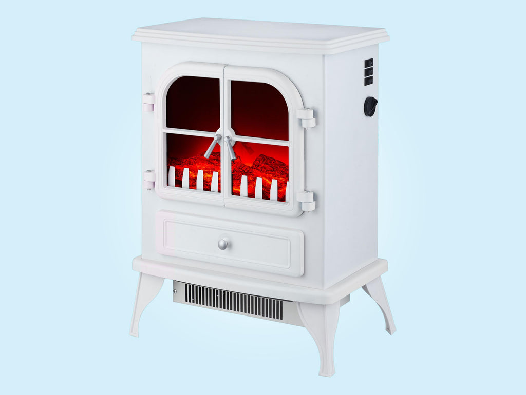 Chimenea Eléctrica de suelo, 2000W, estilo retro con patas, en acero lacado blanco